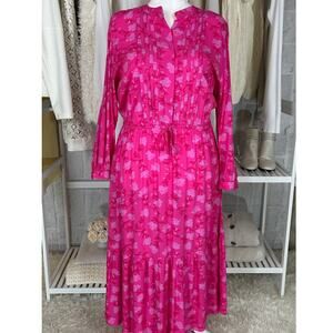 Mira Bella Women's Sz L Pink Floral Long Sleeve Elastic Waist Maxi Dress #0309